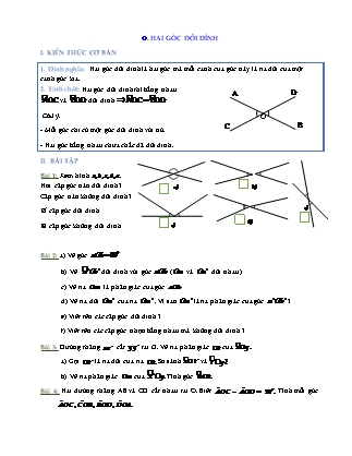 Bài tập môn Hình học Lớp 7 - Bài: Hai góc đối đỉnh (Có lời giải)