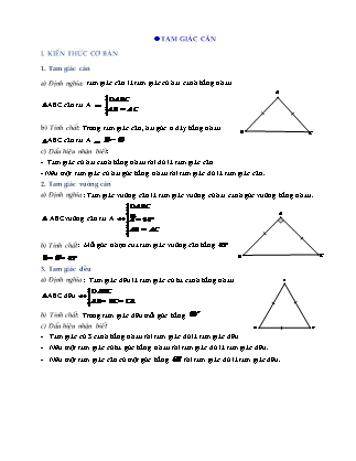 Bài tập môn Hình học Lớp 7 - Bài: Tam giác cân (Có lời giải)