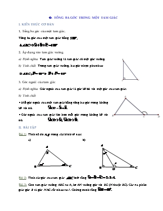 Bài tập môn Hình học Lớp 7 - Bài: Tổng ba góc trong một tam giác (Có lời giải)