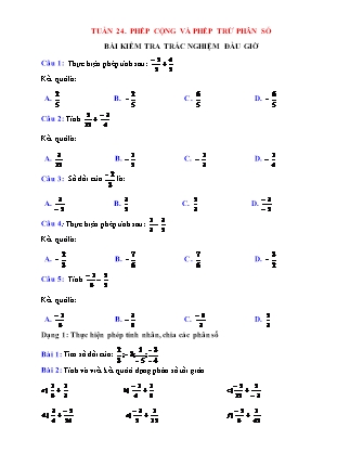 Bài tập môn Toán Lớp 6 Sách Kết nối tri thức - Tuần 24: Phép cộng và phép trừ phân số
