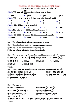 Bài tập môn Toán Lớp 6 Sách Kết nối tri thức - Tuần 28: Số thập phân và các phép toán