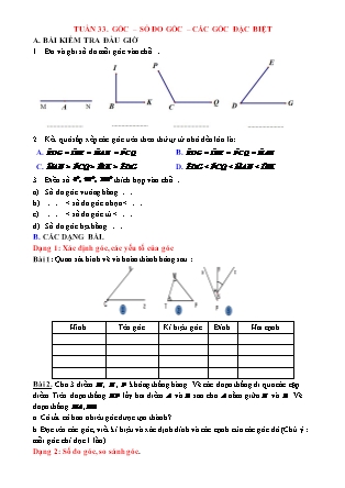Bài tập môn Toán Lớp 6 Sách Kết nối tri thức - Tuần 33: Góc-số đo góc-các góc đặc biệt