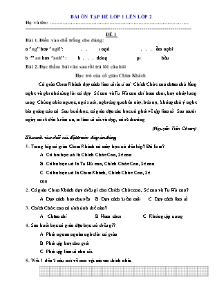 Bài ôn tập hè lớp 1 lên lớp 2 môn Tiếng Việt