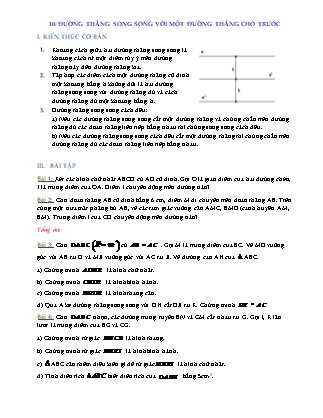 Bài tập môn Hình học Lớp 8 - Bài: Đường thẳng song song với một đường thẳng cho trước (Có lời giải)