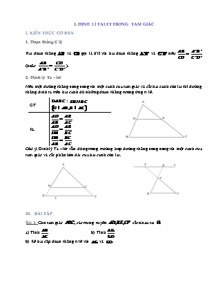 Bài tập môn Toán học Lớp 8 - Bài: Định lí Talet trong tam giác (Có đáp án)