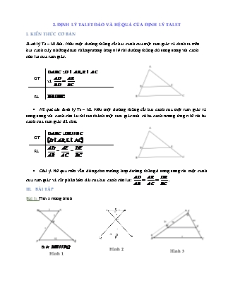 Bài tập môn Toán học Lớp 8 - Bài: Định lý Talet đảo và hệ quả của định lý Talet (Có đáp án)