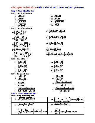 Các dạng bài toán môn Toán học Lớp 9 - Bài 3: Phép nhân và phép khai phương (Tiếp theo) (Có đáp án)