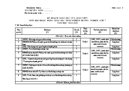 Kế hoạch giáo dục môn Trải nghiệm hướng nghiệp Lớp 7 Sách Kết nối tri thức - Năm học 2022-2023