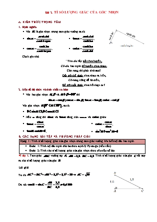 Phương pháp giải Hình học Lớp 9 - Chương 1: Hệ thức lượng trong tam giác vuông - Bài 2: Tỉ số lượng giác của góc nhọn (Có đáp án)