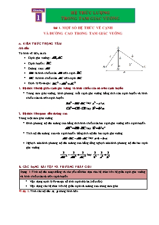 Phương pháp giải Hình học Lớp 9 - Chương 1: Hệ thức lượng trong tam giác vuông - Bài 1: Một số hệ thức về cạnh và đường cao trong tam giác vuông (Có đáp án)