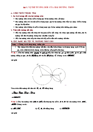Phương pháp giải Hình học Lớp 9 - Chương 2: Đường tròn - Bài 7: Vị trí tương đối của hai đường tròn (Có đáp án)