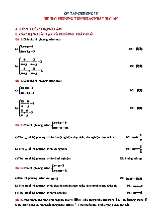 Phương pháp giải Hình học Lớp 9 - Chương 3: Hệ hai phương trình bậc nhất hai ẩn - Bài: Ôn tập chương 3: Hệ hai phương trình bậc nhất hai ẩn (Có đáp án)