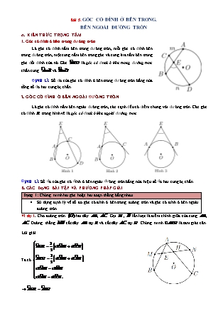 Phương pháp giải môn Hình học Lớp 9 - Chương 3: Góc với đường tròn - Bài 5: Góc có đỉnh ở bên trong. Bên ngoài đường tròn (Có đáp án)