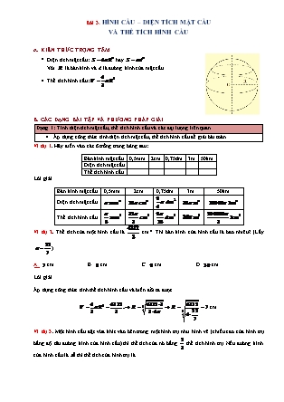 Phương pháp giải môn Hình học Lớp 9 - Chương 4: Hình trụ-Hình nón-Hình cầu - Bài 3: Hình cầu-diện tích mặt cầu và thể tích hình cầu (Có đáp án)