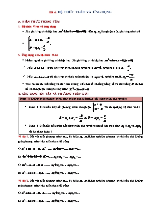 Phương pháp giải môn Toán học Lớp 9 - Chương 4: Hàm số y=ax² (a≠0). Phương trình bậc hai một ẩn - Bài 6: Hệ thức Vi-ét và ứng dụng (Có đáp án)