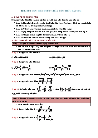 Phương pháp giải môn Toán Lớp 9 - Chương 1: Căn bậc hai-Căn bậc ba - Bài 8: Rút gọn biểu thức chứa căn thức bậc hai (Có đáp án)