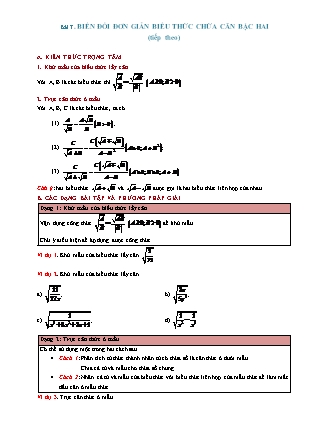 Phương pháp giải môn Toán Lớp 9 - Chương 1: Căn bậc hai-Căn bậc ba - Bài 7: Biến đổi đơn giản biểu thức chứa căn bậc hai (Tiếp theo) (Có đáp án)