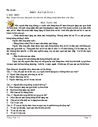 Bài tập cuối tuần môn Tiếng Việt Lớp 4 - Tập 1 (Có đáp án)