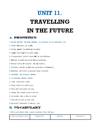 Đề cương ôn thi môn tiếng anh lớp 7 - Unit 11: Travelling in the future