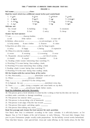 The 1st written 45-minute term English test-N01 English 6