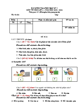 Bài kiểm tra cuối học kỳ I môn Tin học Lớp 3 (Kết nối tri thức và cuộc sống) - Năm học 2022-2023 (Có đáp án)