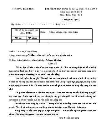 Bài kiểm tra định kì giữa học kì 1 môn Tiếng Việt Lớp 4 (Kết nối tri thức và cuộc sống) - Năm học 2023-2024 - Đề 3 (Có đáp án)