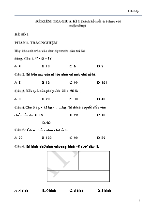 Bộ 5 đề kiểm tra giữa kì 1 môn Toán Lớp 2 (Kết nối tri thức với cuộc sống)