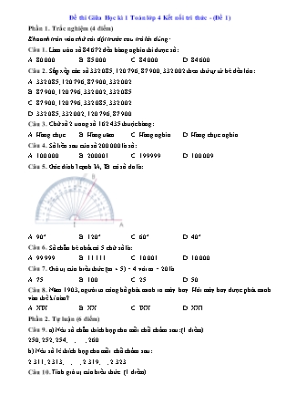 Bộ 8 đề thi giữa học kì 1 Toán Lớp 4 (Kết nối tri thức và cuộc sống) - Năm học 2023-2024