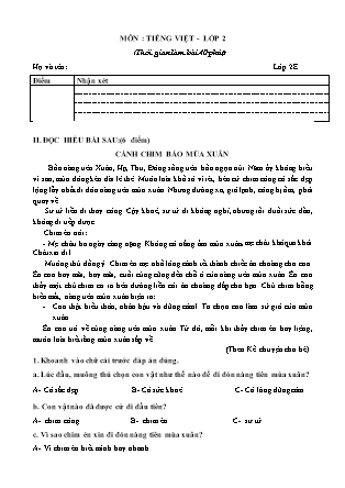 Đề kiểm tra cuối kì 2 môn Tiếng Việt Lớp 2 (Có đáp án)