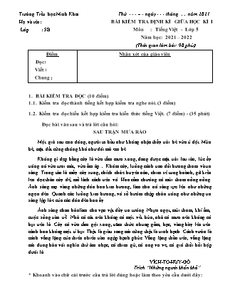 Đề kiểm tra định kì giữa học kì I môn Tiếng Việt Lớp 5 - Năm học 2021-2022 - Trường Tiểu học Minh Khai (Có đáp án)