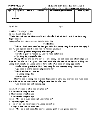 Đề kiểm tra định kỳ giữa kỳ I môn Tiếng Việt Lớp 4 (Kết nối tri thức và cuộc sống) - Năm học 2023-2024 (Có đáp án)
