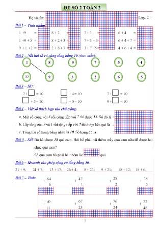 Đề ôn tập môn Toán Lớp 2 - Đề số 2