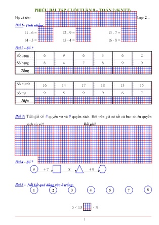 Phiếu bài tập cuối tuần Toán Lớp 2 (Kết nối tri thức và cuộc sống) - Tuần 8