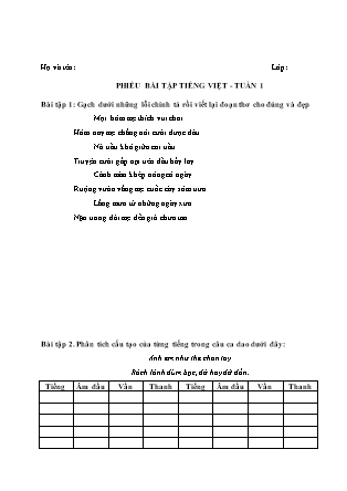 Phiếu bài tập Tiếng Việt Lớp 4 Sách Kết nối tri thức và cuộc sống - Chương trình cả năm