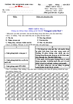 Phiếu kiểm tra môn Khoa học Lớp 5 - Năm học 2023-2024 - Trường Tiểu học&THCS Minh Khai (Có đáp án)