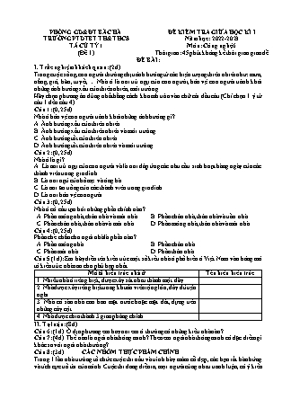2 Đề kiểm tra Công nghệ 6 giữa học kì I - Năm học 2022-2023 - Trường PTDTBT TH&THCS Tả Củ Tỷ 1 (Có đáp án + Ma trận)