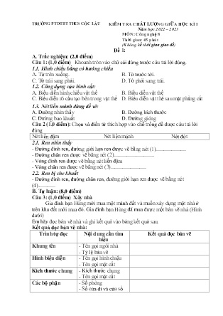 2 Đề kiểm tra Công nghệ 8 giữa học kì I - Năm học 2022-2023 - Trường PTDTBT THCS Cốc Lầu (Có đáp án + Ma trận)