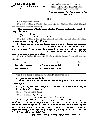 2 Đề kiểm tra Giáo dục địa phương 6 giữa kì I - Năm học 2022-2023 - Trường PTDTBT TH&THCS Tả Củ Tỷ 1 (Có đáp án)