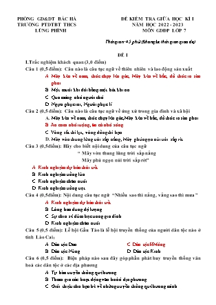 2 Đề kiểm tra Giáo dục địa phương 7 giữa kì I - Năm học 2022-2023 - Trường PTDTBT THCS Lùng Phình (Có đáp án)