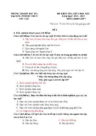 2 Đề kiểm tra Giáo dục địa phương Lớp 7 giữa học kì I - Năm học 2022-2023 - Trường Phổ thông Dân tộc Bán trú THCS Cốc Lầu (Có đáp án)