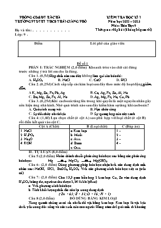 2 Đề kiểm tra Hóa học 9 - Học kì I - Năm học 2022-2023 - Trường PTDTBT THCS THải Giàng Phố (Có đáp án + Ma trận)