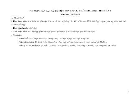 2 Đề kiểm tra Khoa học tự nhiên Lớp 6 giữa kì I - Năm học 2022-2023 (Có đáp án + Ma trận)
