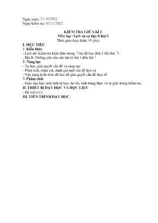 2 Đề kiểm tra Lịch sử và Địa lí Lớp 6 giữa học kì I - Năm học 2022-2023 - Trường THCS Biển Bạch Đông (Có đáp án + Ma trận)