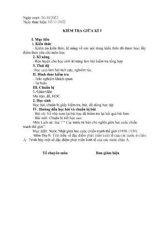 2 Đề kiểm tra Lịch sử và Địa lí Lớp 8 giữa học kì I - Năm học 2022-2023 - Trường PTDTBT THCS Cốc Lầu (Có đáp án + Ma trận)
