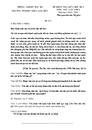 2 Đề kiểm tra Ngữ văn Lớp 8 giữa học kì I - Năm học 2022-2023 - Trường Phổ thông Dân tộc Bán trú THCS Nậm Đét (Có đáp án)