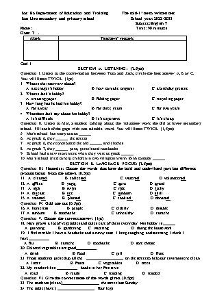 2 Đề kiểm tra Tiếng Anh Lớp 7 - Năm học 2022-2023 - Trường TH&THCS Bản Liền (Có đáp án + Ma trận)
