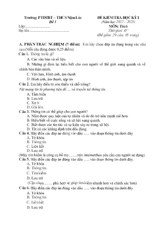 2 Đề kiểm tra Tin học 6 - Học kì I - Năm học 2022-2023 - Trường PTDTBT THCS Nậm Lúc (Có đáp án + Ma trận)