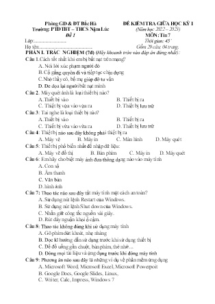 2 Đề kiểm tra Tin học 7 giữa học kì I - Năm học 2022-2023 - Trường PTDTBT THCS Nậm Lúc (Có đáp án + Ma trận)