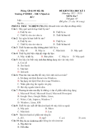 2 Đề kiểm tra Tin học 7 - Học kì I - Năm học 2022-2023 - Trường PTDTBT THCS Nậm Lúc (Có đáp án + Ma trận)