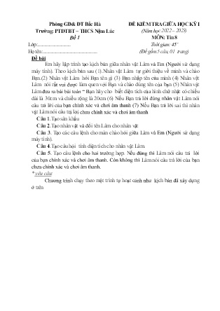 2 Đề kiểm tra Tin học 8 giữa học kì I - Năm học 2022-2023 - Trường PTDTBT THCS Nậm Lúc (Có đáp án + Ma trận)
